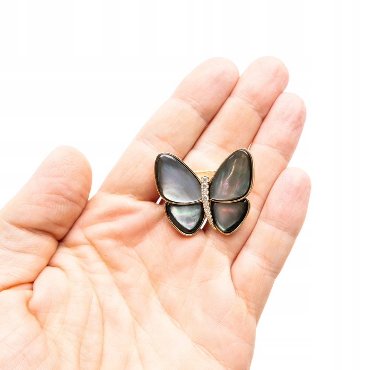 PINETS Broszka pozłacana 14K motyl masa perłowa