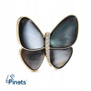 PINETS Broszka pozłacana 14K motyl masa perłowa