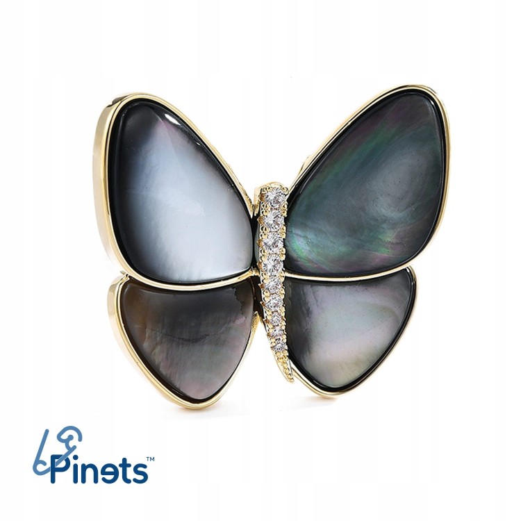 PINETS Broszka pozłacana 14K motyl masa perłowa