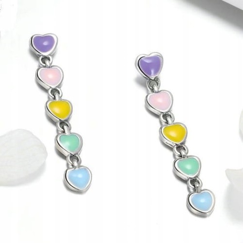 Fraise kolczyki srebrne S925 serduszka kolorowe