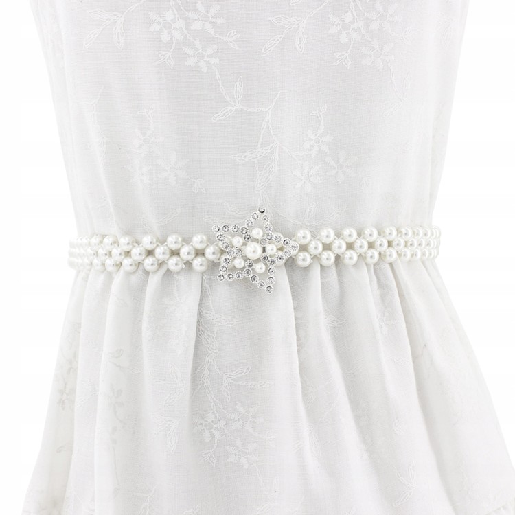 Pasek ozdobny do sukienki gwiazdka białe perełki