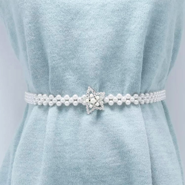 Pasek ozdobny do sukienki gwiazdka białe perełki