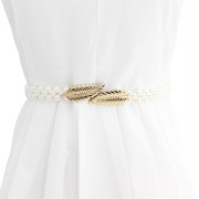 Pasek ozdobny do sukienki listek białe perełki