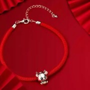 Fraise bransoletka sznurkowa czerwona S925 charms