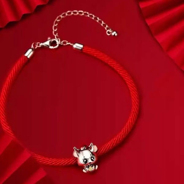 Fraise bransoletka sznurkowa czerwona S925 charms