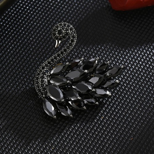 PINETS łabędź czarny broszka miedziana cyrkonie