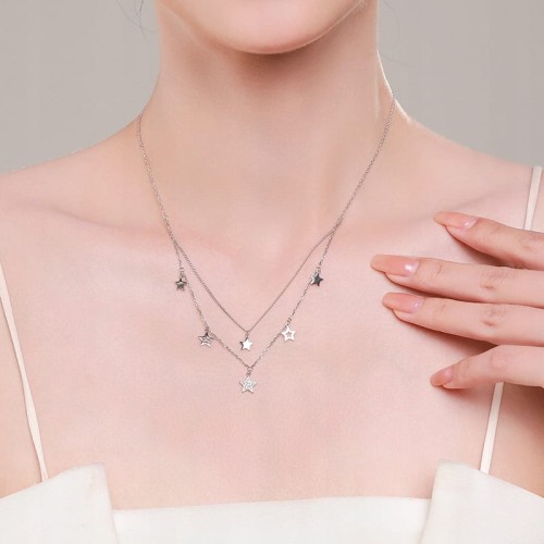 Fraise naszyjnik S925 gwiazdki cyrkonie podwójny