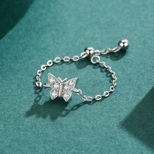 Fraise pierścionek regulowany motyl S925 cyrkonie