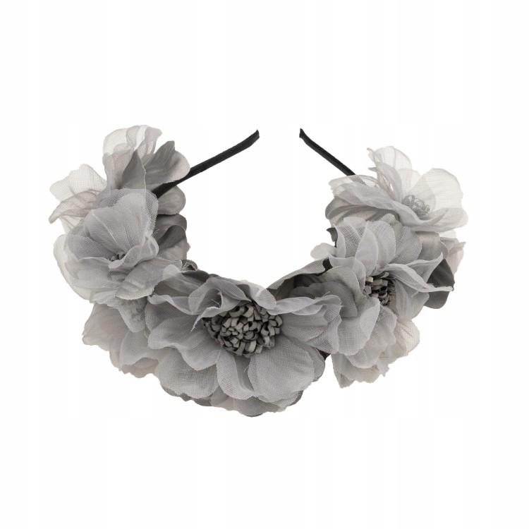 Opaska wianek uniwersalny duże srebrne kwiaty