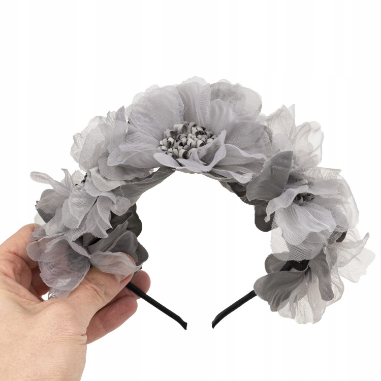 Opaska wianek uniwersalny duże srebrne kwiaty