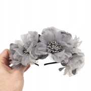 Opaska wianek uniwersalny duże srebrne kwiaty