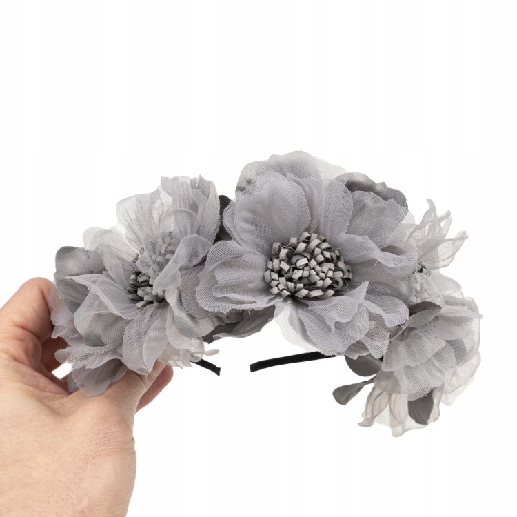 Opaska wianek uniwersalny duże srebrne kwiaty