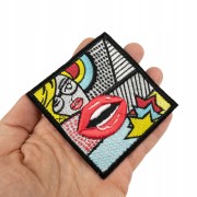 NASZYWKA haftowana kobieta w okularach usta komiks