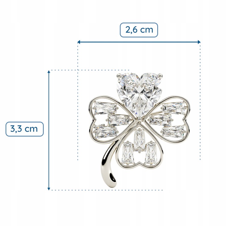 PINETS Broszka srebrna Koniczynka z białym sercem