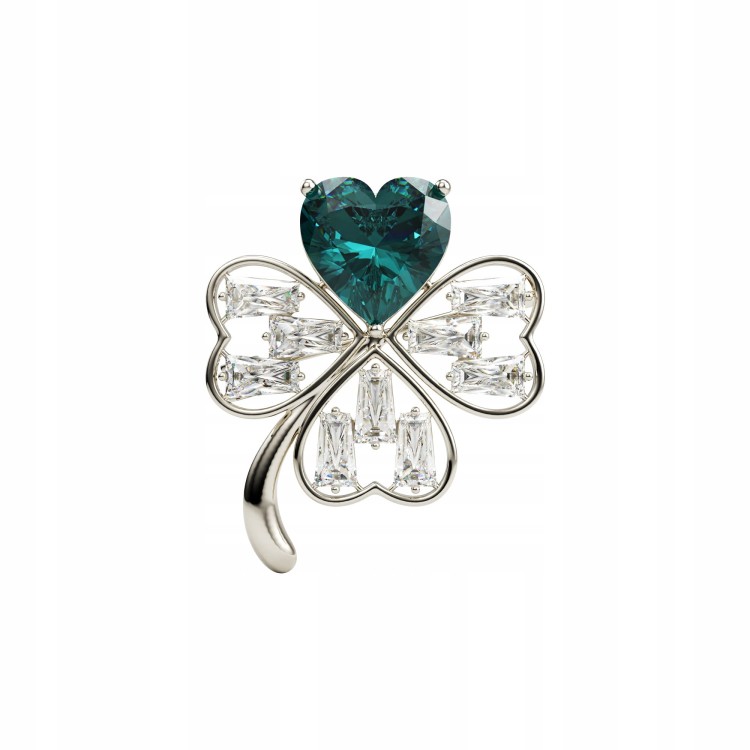 PINETS Koniczynka Srebrna broszka zielone serce