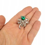 PINETS Koniczynka Srebrna broszka zielone serce