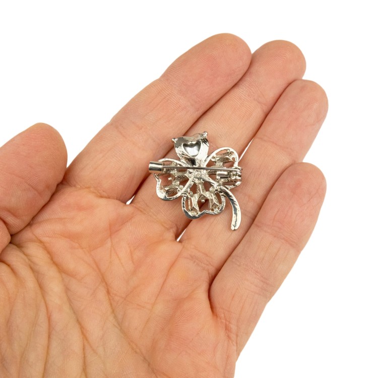 PINETS Koniczynka Srebrna broszka zielone serce