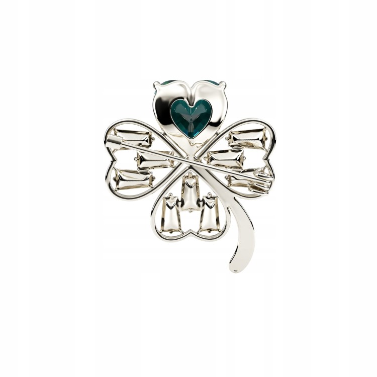 PINETS Koniczynka Srebrna broszka zielone serce
