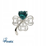 PINETS Koniczynka Srebrna broszka zielone serce