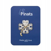 PINETS Broszka Koniczynka Złota z białym sercem