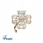 PINETS Broszka Koniczynka Złota z białym sercem