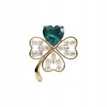 PINETS Broszka złota Koniczynka z zielonym sercem