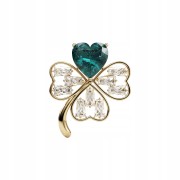 PINETS Broszka złota Koniczynka z zielonym sercem