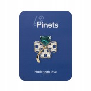 PINETS Broszka złota Koniczynka z zielonym sercem