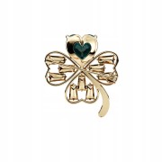 PINETS Broszka złota Koniczynka z zielonym sercem