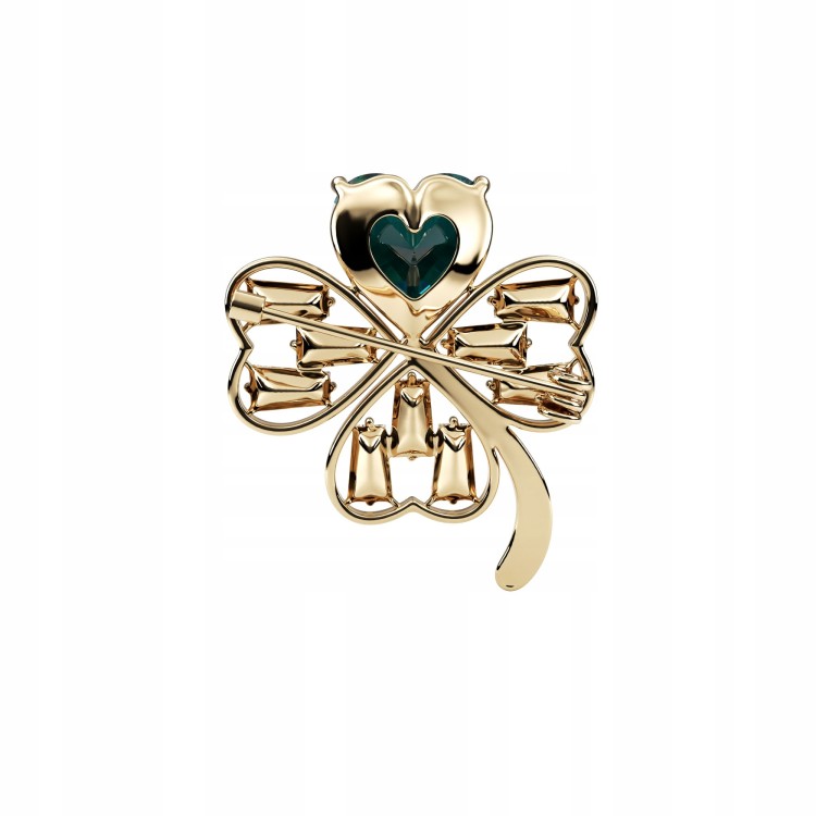 PINETS Broszka złota Koniczynka z zielonym sercem