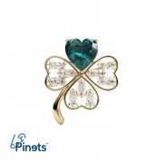 PINETS Broszka złota Koniczynka z zielonym sercem