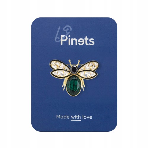 PINETS Broszka Mucha zielona owad pozłacana 14K