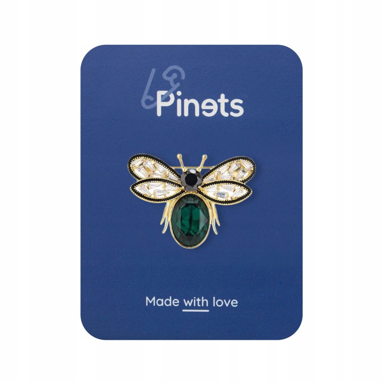 PINETS Broszka Mucha zielona owad pozłacana 14K