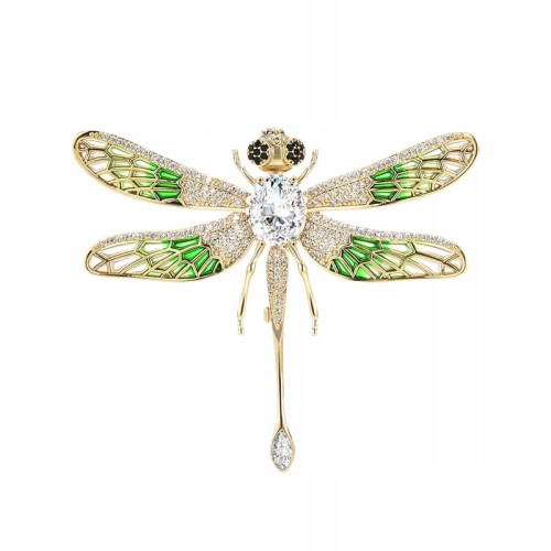 PINETS Broszka Ważka zielona pozłacana 14K złotem
