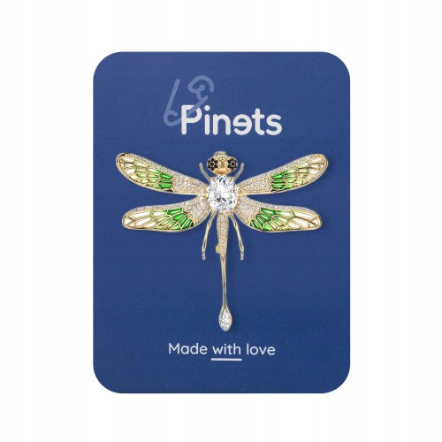 PINETS Broszka Ważka zielona pozłacana 14K złotem