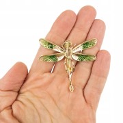 PINETS Broszka Ważka zielona pozłacana 14K złotem