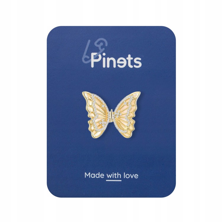 PINETS Przypinka Motyl pozłacana 14K złoto cyrkoni
