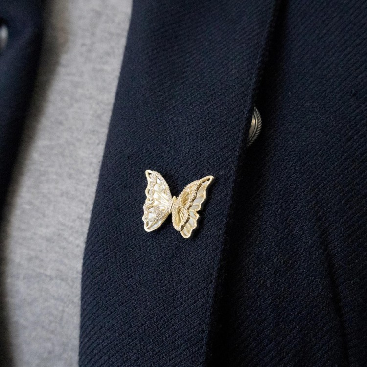 PINETS Przypinka Motyl pozłacana 14K złoto cyrkoni