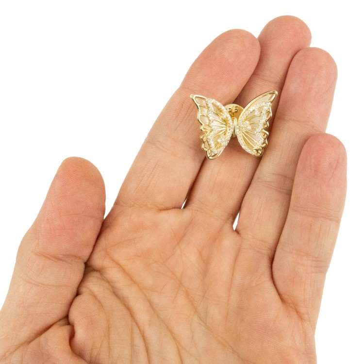 PINETS Przypinka Motyl pozłacana 14K złoto cyrkoni