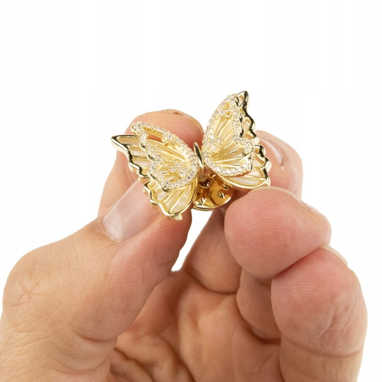 PINETS Przypinka Motyl pozłacana 14K złoto cyrkoni