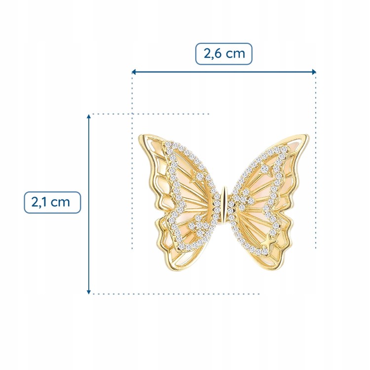 PINETS Przypinka Motyl pozłacana 14K złoto cyrkoni