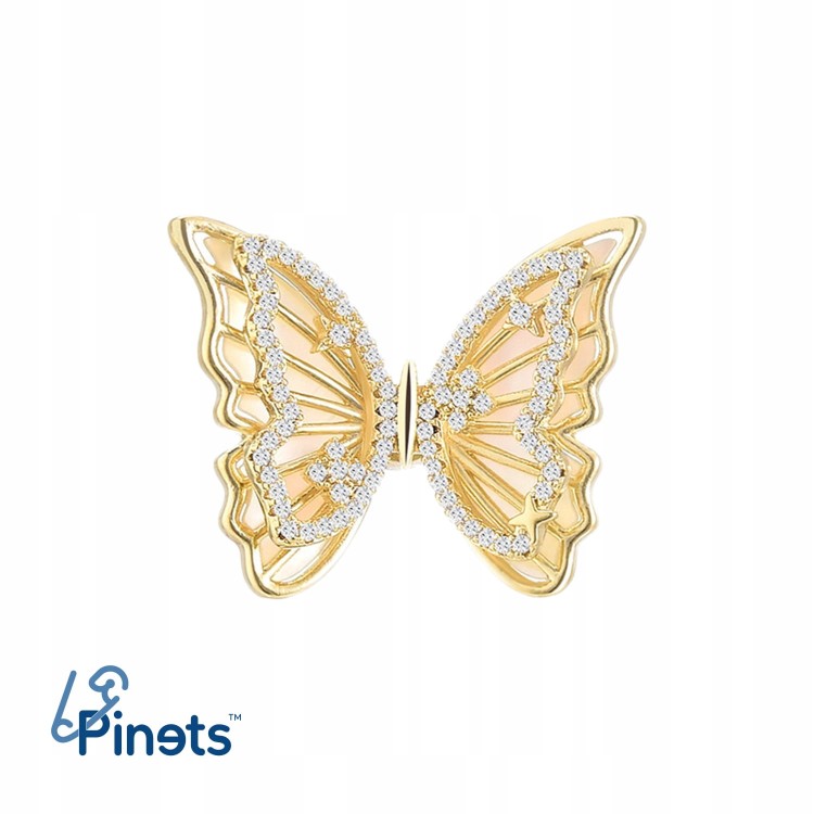 PINETS Przypinka Motyl pozłacana 14K złoto cyrkoni