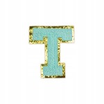 NASZYWKA LITERA T aplikacja duża Font cyjan brokat