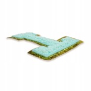 NASZYWKA LITERA T aplikacja duża Font cyjan brokat