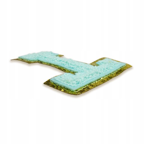 NASZYWKA LITERA T aplikacja duża Font cyjan brokat