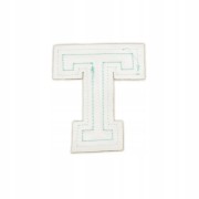 NASZYWKA LITERA T aplikacja duża Font cyjan brokat