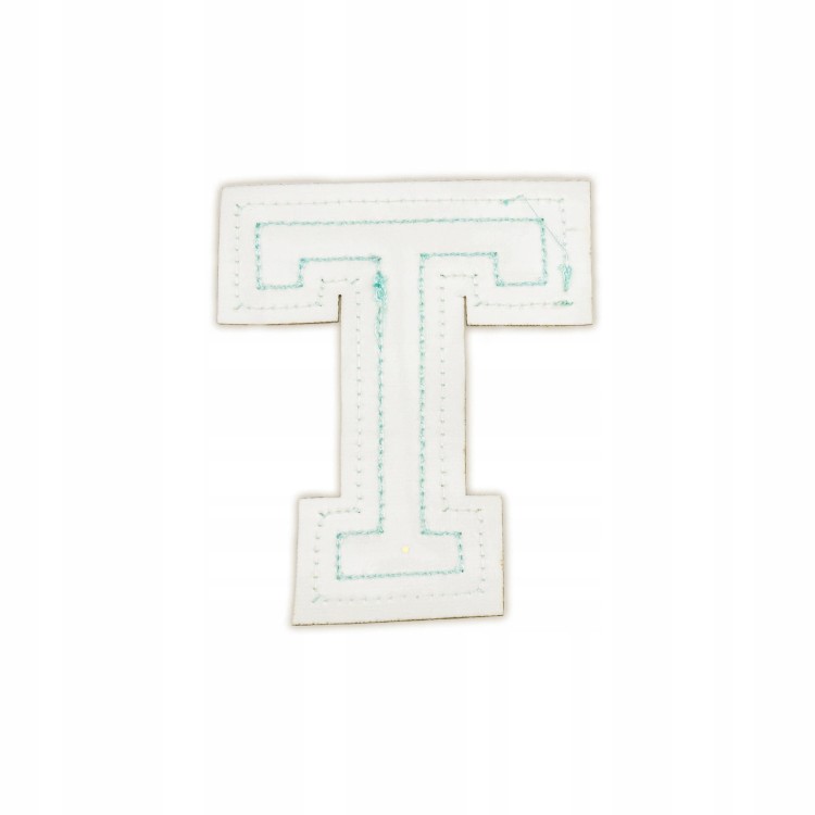 NASZYWKA LITERA T aplikacja duża Font cyjan brokat