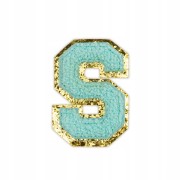 NASZYWKA LITERA S duża Font cyjan aplikacja brokat