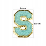 NASZYWKA LITERA S duża Font cyjan aplikacja brokat