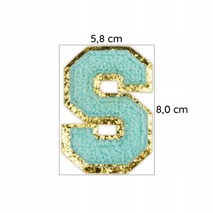 NASZYWKA LITERA S duża Font cyjan aplikacja brokat